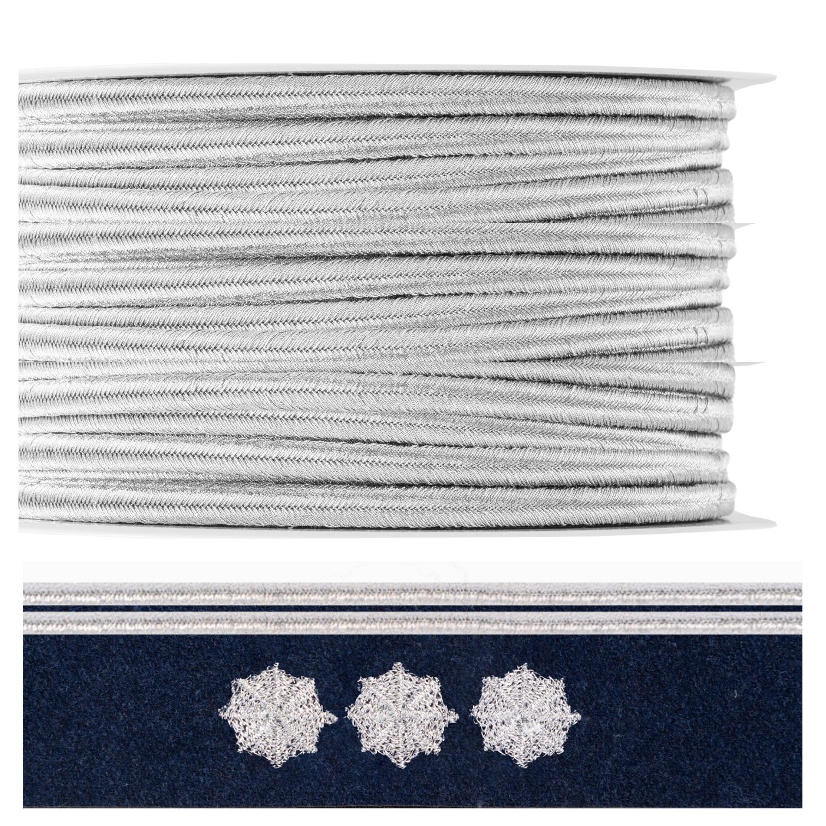 Galon Policyjny Srebrny 6mm do Otoku Czapki Gabardynowej 70 cm 1 sztuka