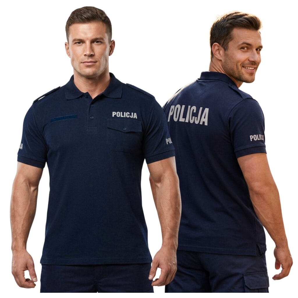 Koszulka Polo Policja z Pagonami Bawełna Granatowa Służbowa