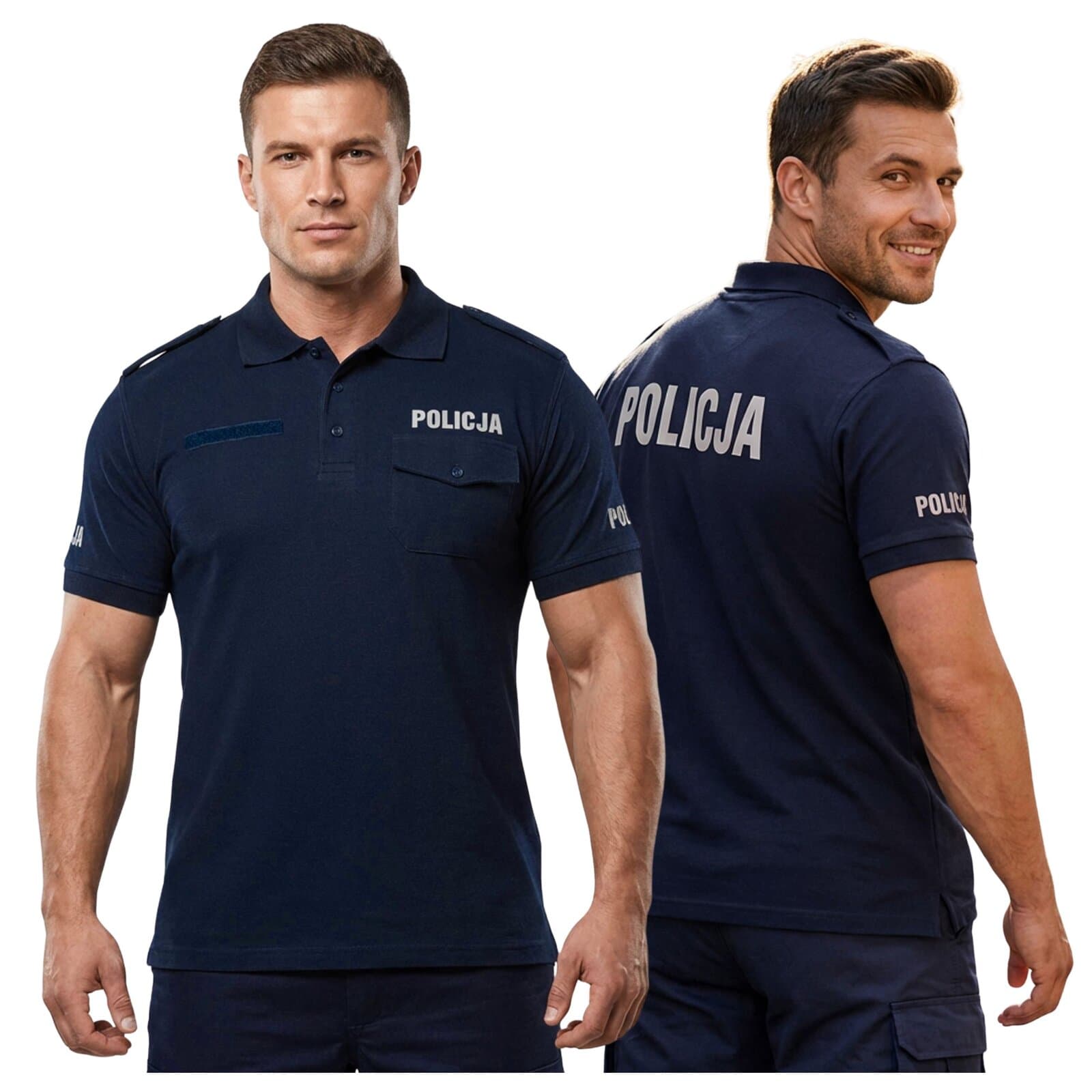 Koszulka Polo Policja Męska z Pagonami Bawełna Granatowa Służbowa