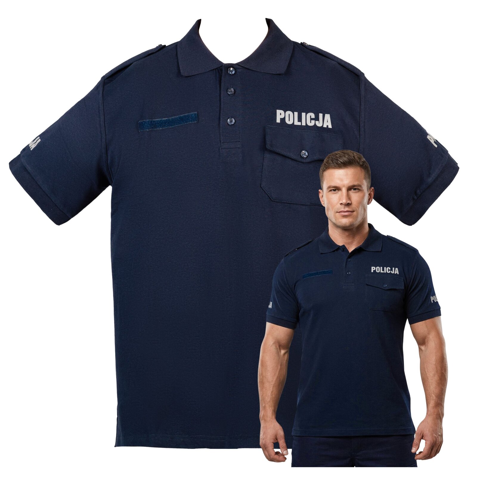 Koszulka Polo Policja Męska z Pagonami Bawełna Granatowa Służbowa - obrazek 12