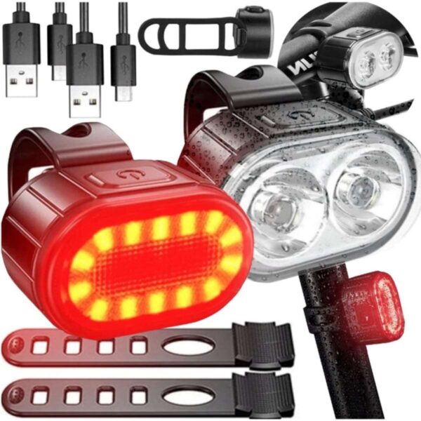 Zestaw lampek rowerowych LED przednia i tylna, akumulatorowe, USB, wodoodporne