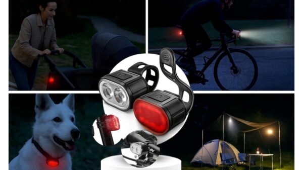 Zestaw lampek rowerowych LED przednia i tylna, akumulatorowe, USB, wodoodporne - obrazek 5