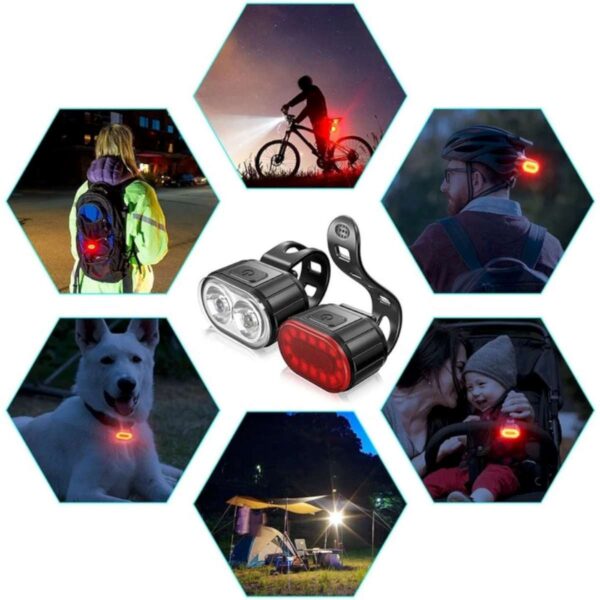 Zestaw lampek rowerowych LED przednia i tylna, akumulatorowe, USB, wodoodporne - obrazek 6