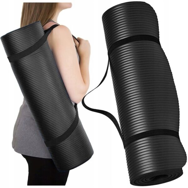Mata do ćwiczeń czarna gruba miękka fitness pilates 1,5 cm NBR duża - obrazek 5