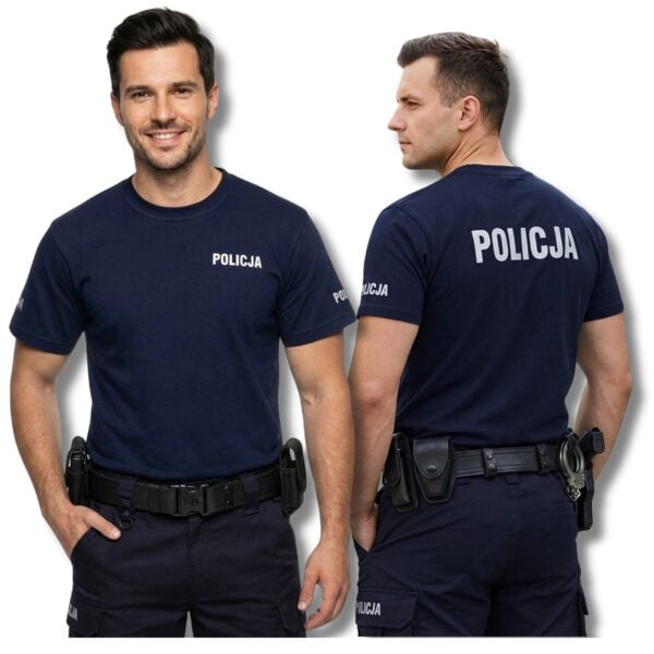 Koszulka T Shirt Policja 100% Bawełna Granatowa Odblaskowa