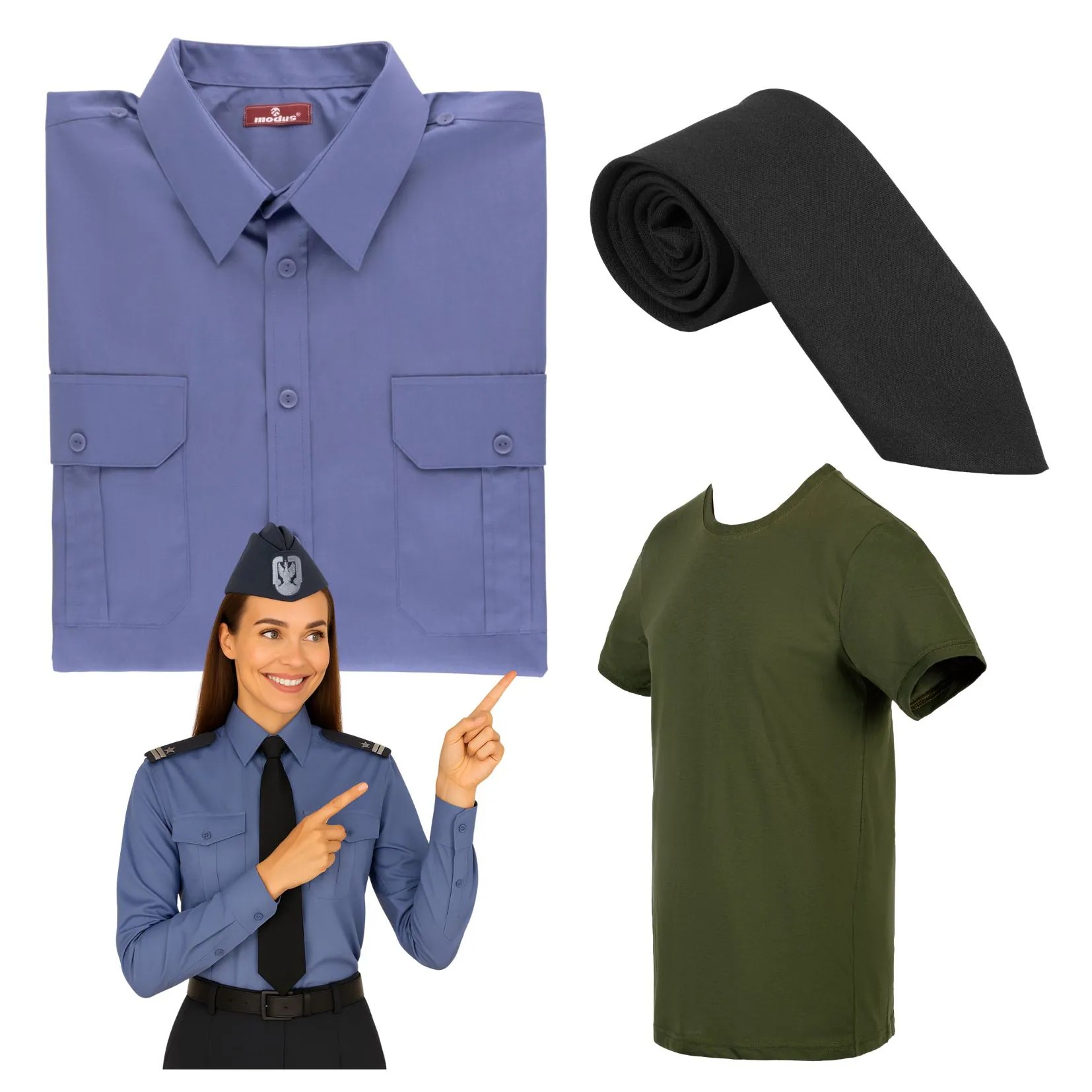 Zestaw Damski Sił Powietrznych: Koszulo-bluza Długi Rękaw, Krawat Czarny, T-shirt khaki
