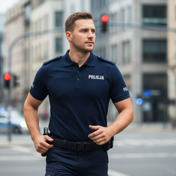 Koszulka Polo Policja Męska z Pagonami Bawełna Granatowa Służbowa - obrazek 10