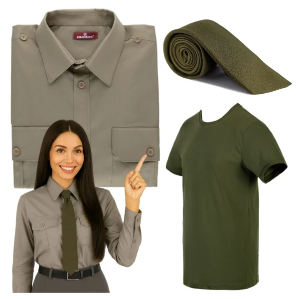 Zestaw damski Wojsk Lądowych: Koszulo-bluza Długi Rękaw, Krawat, T-shirt khaki