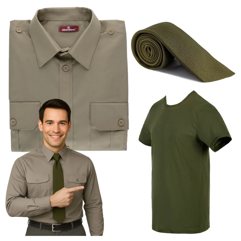 Zestaw męski Wojsk Lądowych: Koszulo-bluza Długi Rękaw, Krawat, T-shirt khaki