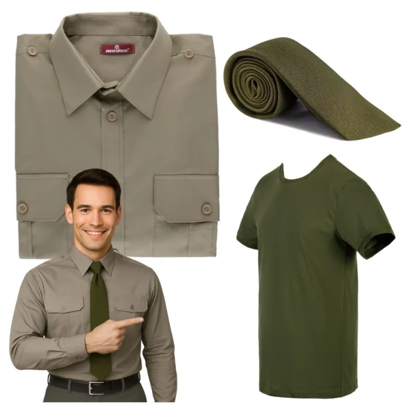 Zestaw męski Wojsk Lądowych: Koszulo-bluza Długi Rękaw, Krawat, T-shirt khaki