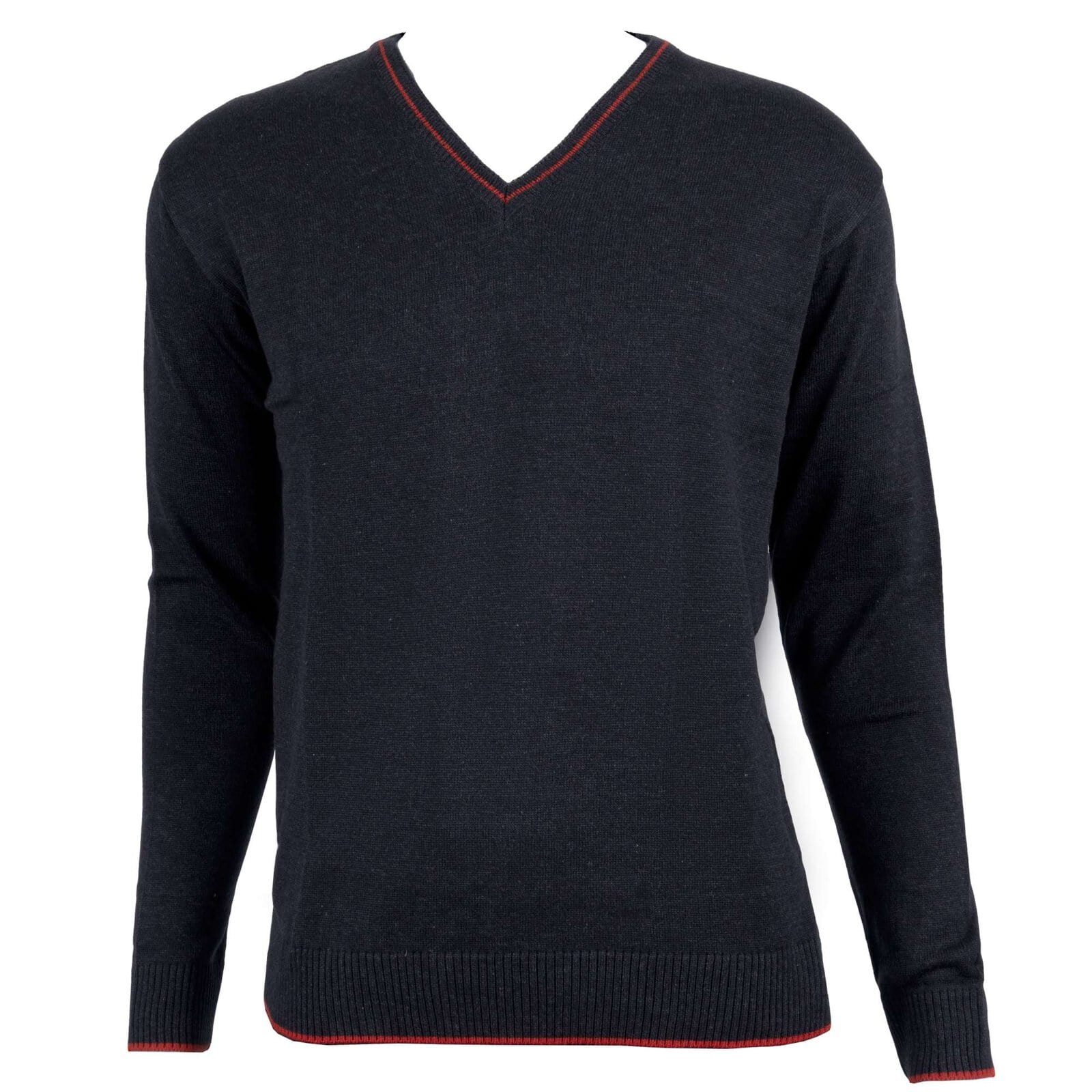 Grafitowy Sweter Męski w Serek z Czerwoną Lamówką - obrazek 2