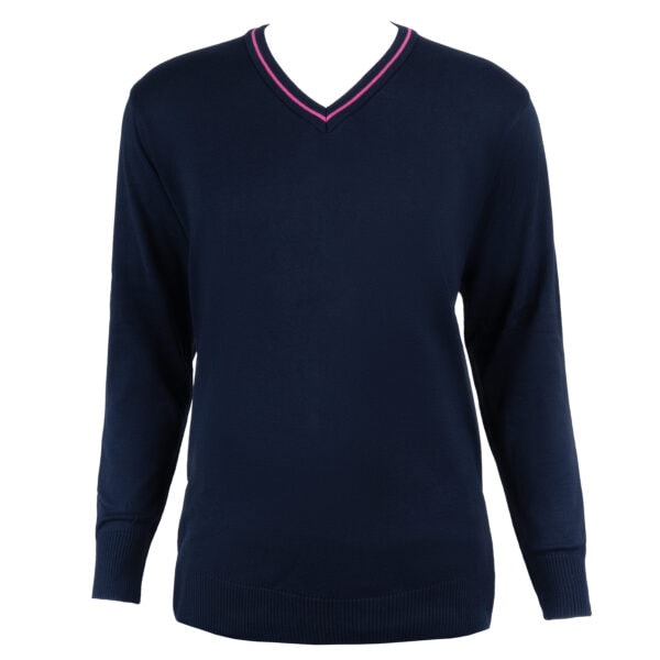 Sweter Męski Granatowy Vneck Długi Rękaw Stylowy Różowy Bawełna Akryl - obrazek 2