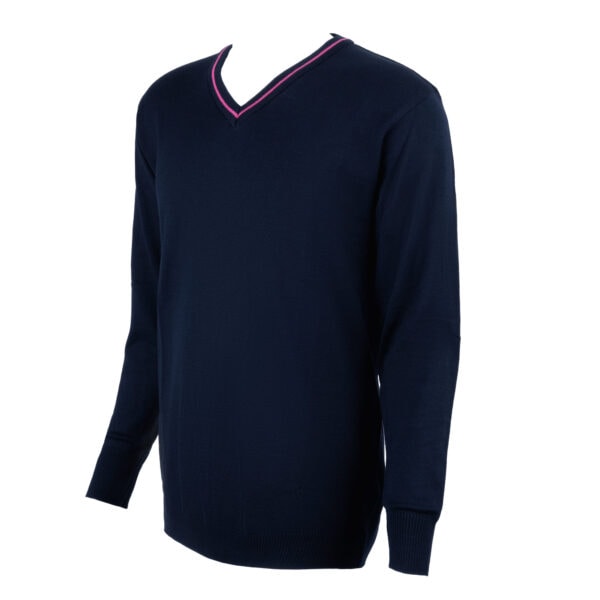 Sweter Męski Granatowy Vneck Długi Rękaw Stylowy Różowy Bawełna Akryl - obrazek 3