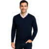 Sweter Męski Granatowy Vneck Długi Rękaw Stylowy Różowy Bawełna Akryl - obrazek 5