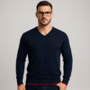 Sweter Męski Granatowy Vneck Długi Rękaw - obrazek 2