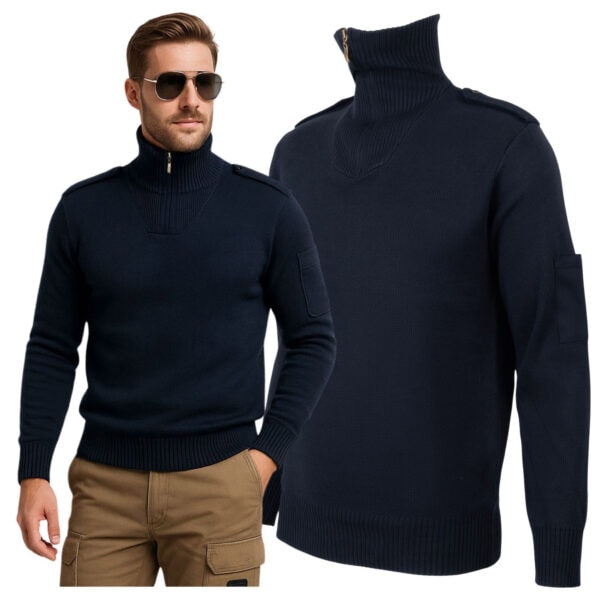 sweter-meski-granatowy-navigator-zamek-pagony (1) Sweter Męski NAVIGATOR Granatowy z Zamkiem i Pagonami Wełna