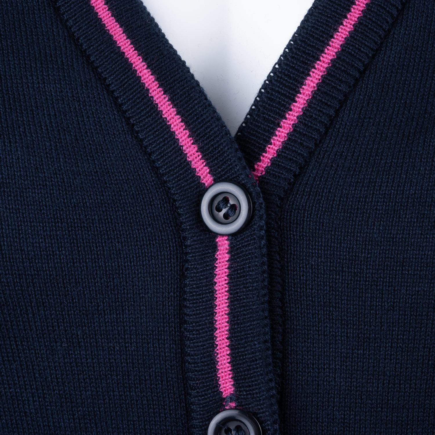 Sweter Damski Granatowy Vneck Długi Rękaw Stylowy Różowy Bawełna Akryl - obrazek 3