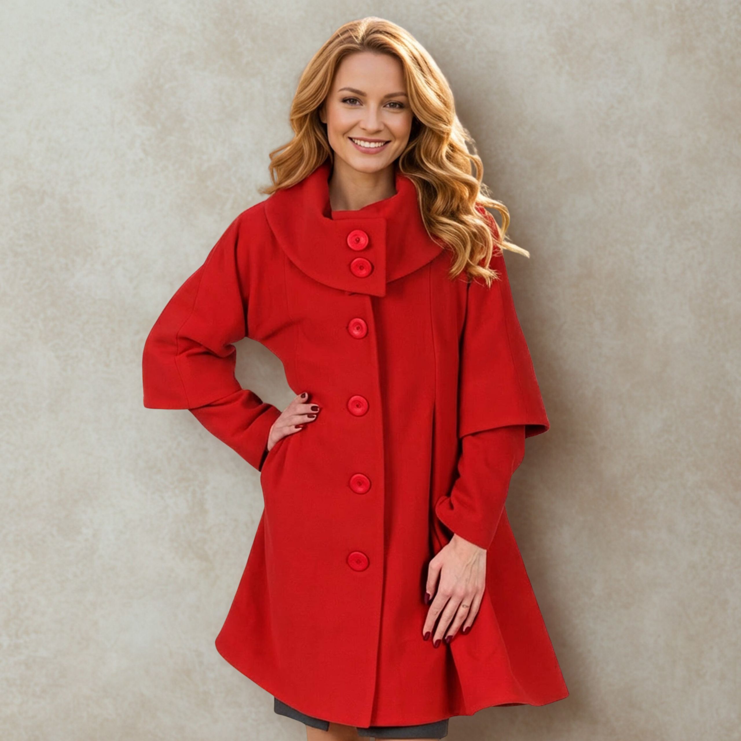 Kurtka płaszcz zimowy damski czerwony - obrazek 4