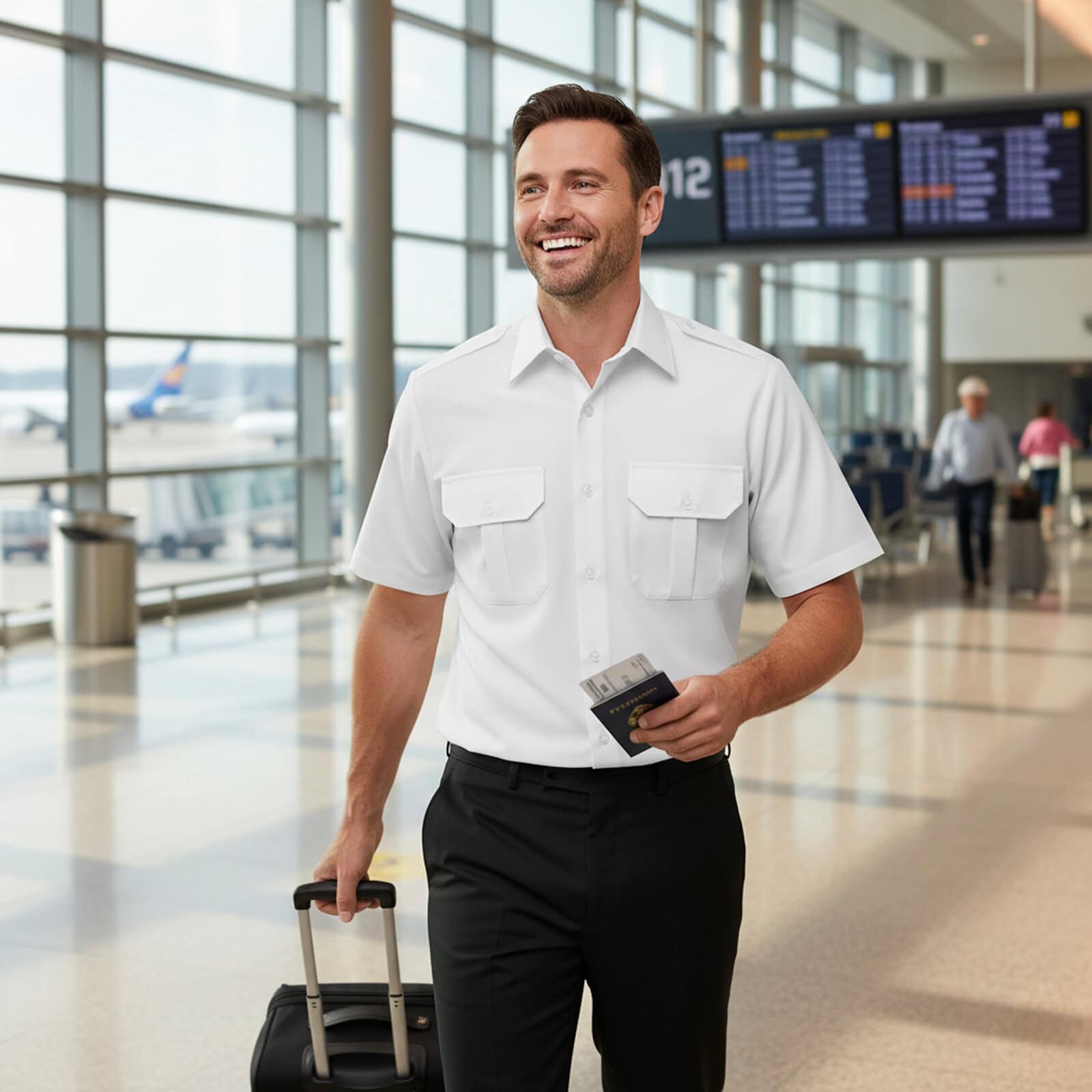 Koszula męska krótki rękaw biała slim pilot kapitan - obrazek 5