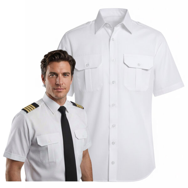 Koszula męska krótki rękaw biała slim pilot marynarz