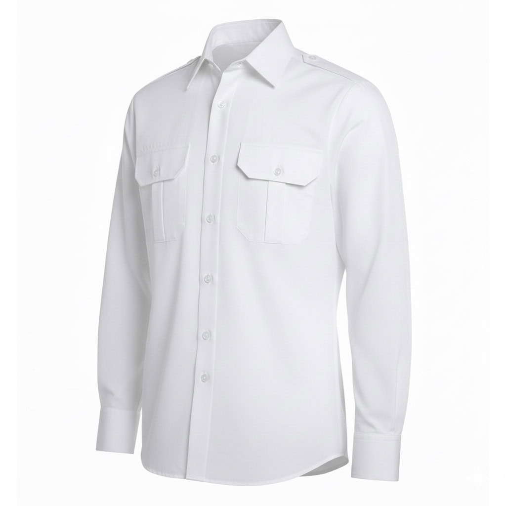 Koszula męska długi rękaw biała slim pilot kapitan - obrazek 2