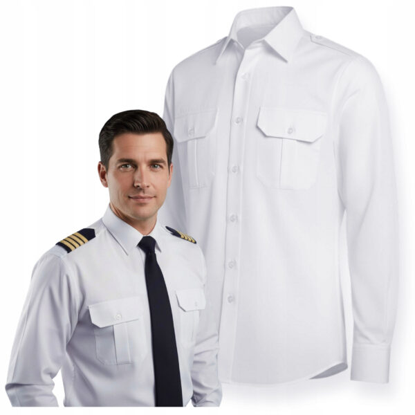 Koszula męska długi rękaw biała slim pilot marynarz
