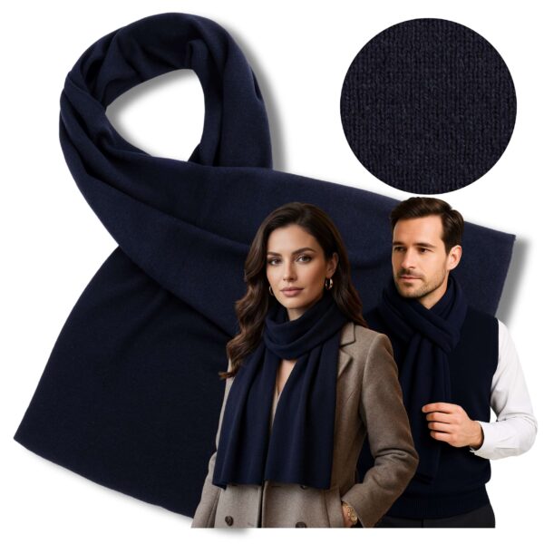 Szalik męski damski granatowy bawełna akryl elegancki ciepły 146x26 cm