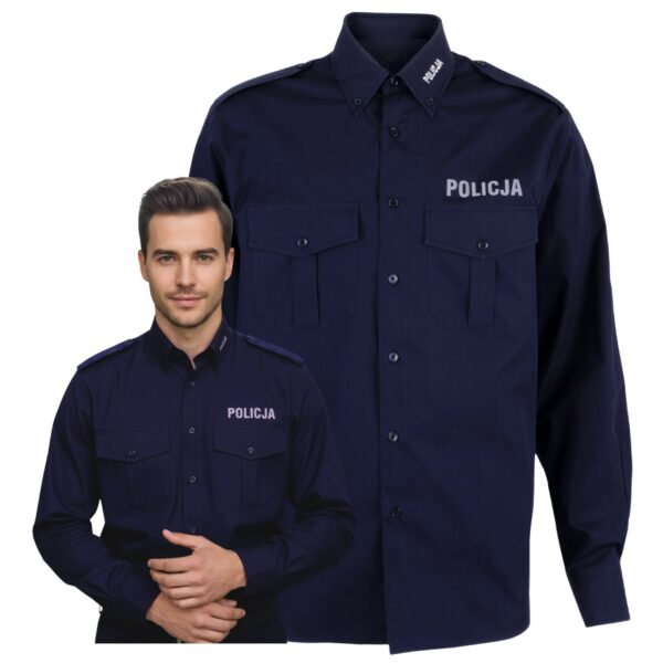 Koszula Męska Służbowa Granatowa Długi Rękaw Policja