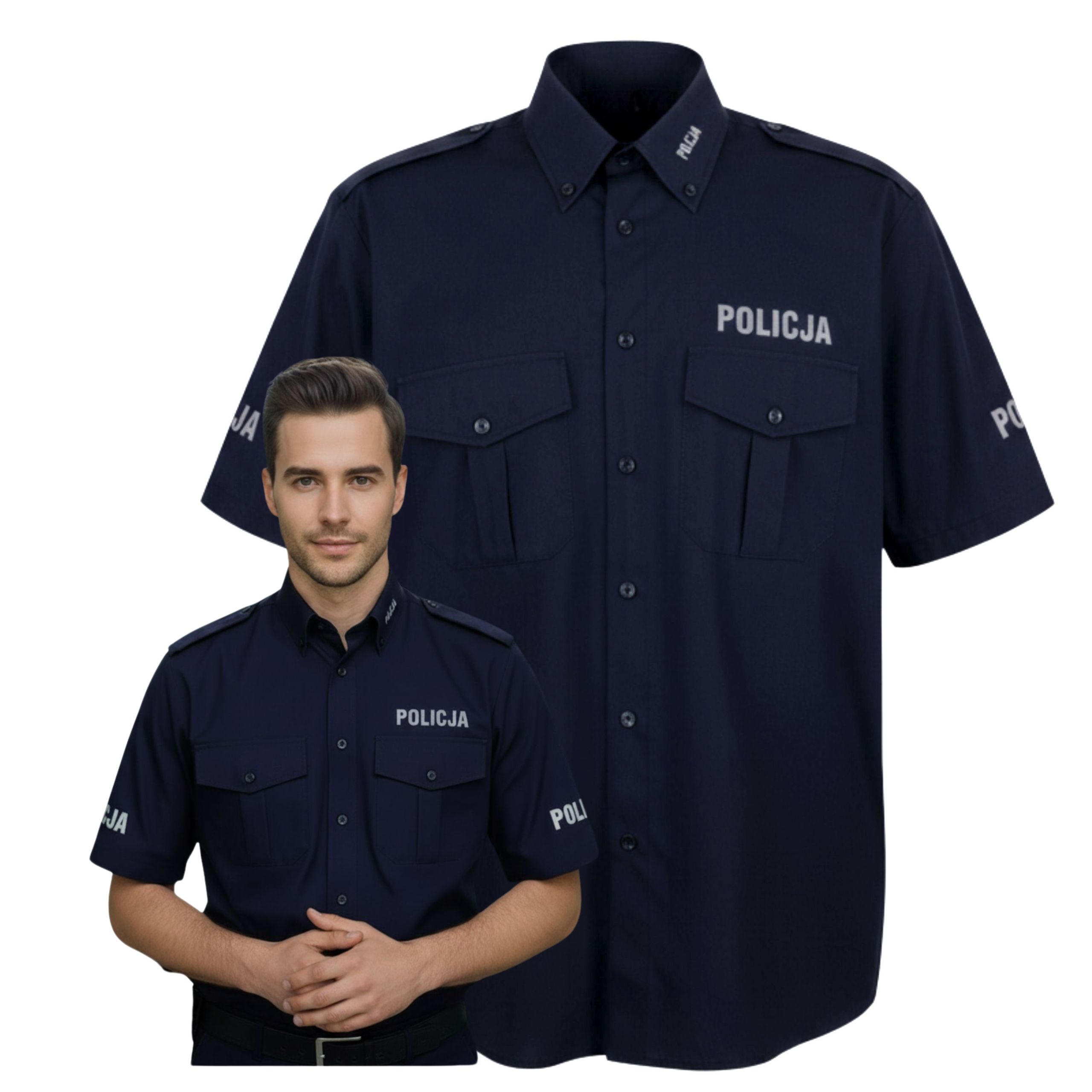 Koszula Męska Służbowa Granatowa Krótki Rękaw Policja