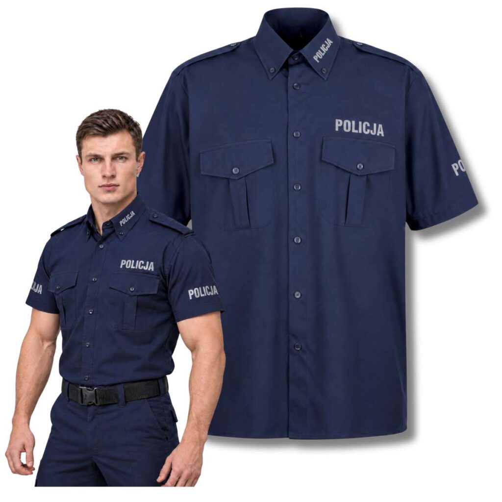 Koszula Męska Służbowa Granatowa Krótki Rękaw Policja