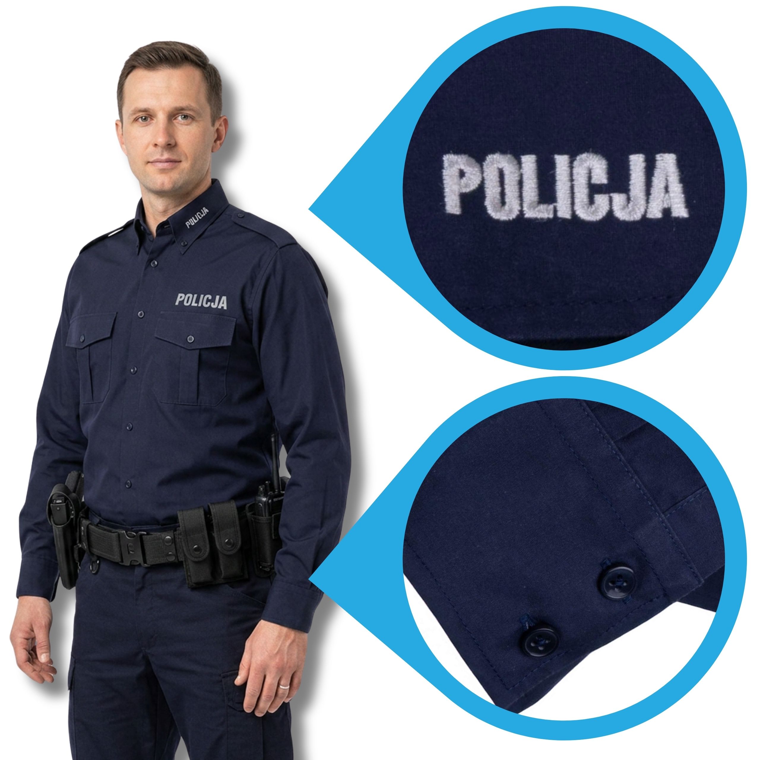 Koszula Męska Służbowa Granatowa Długi Rękaw Policja - obrazek 9