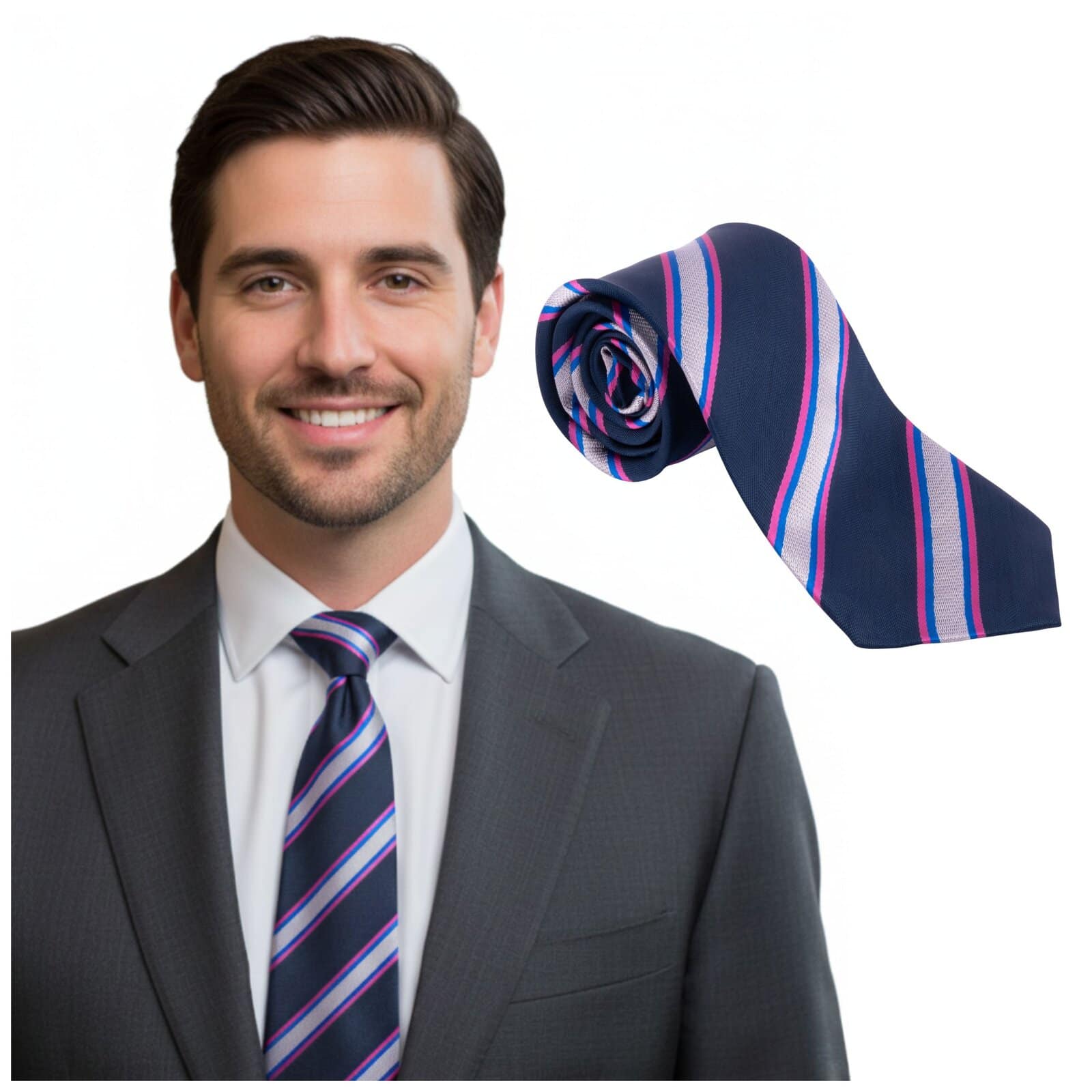 Krawat Męski Granatowy w Paski - obrazek 4