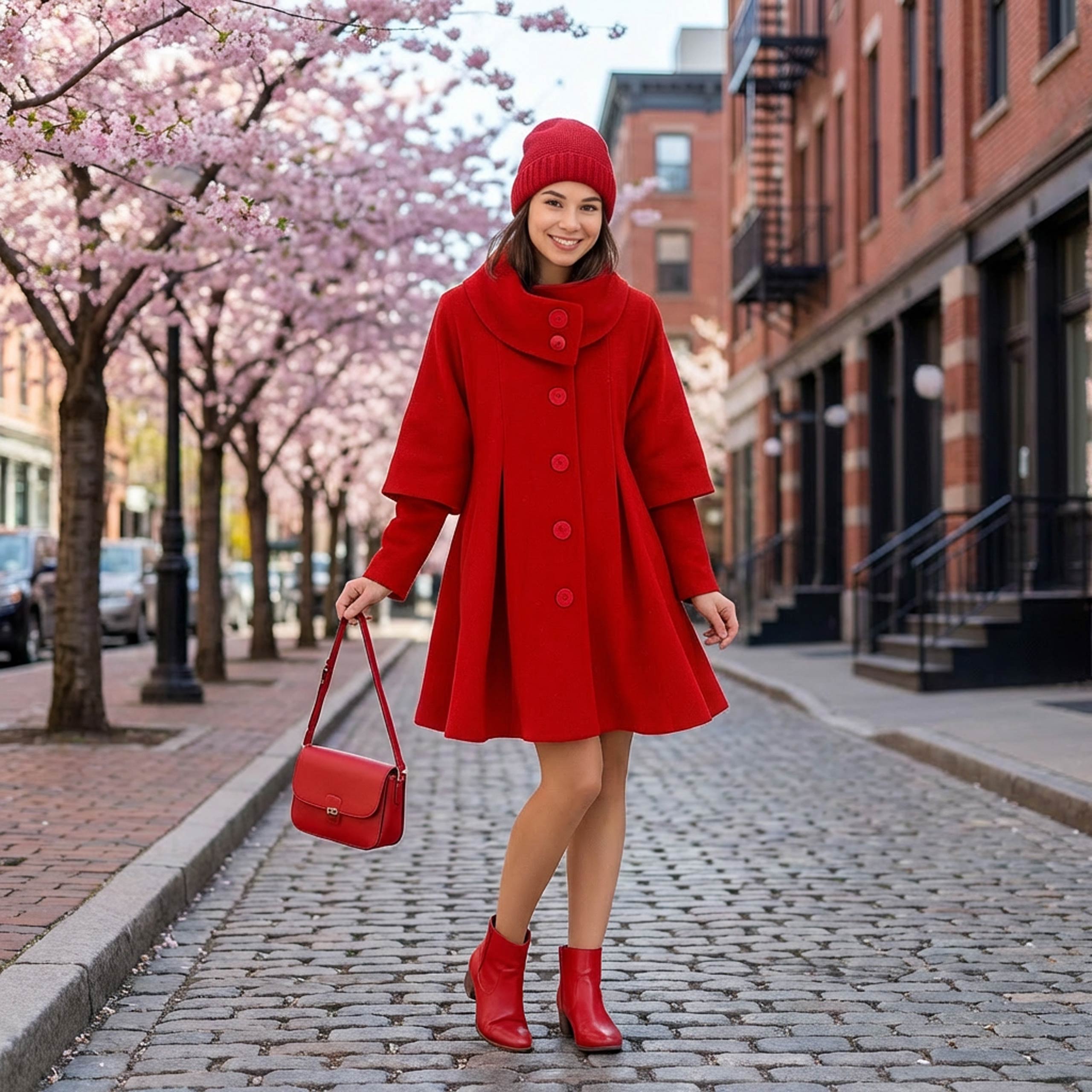 Kurtka płaszcz zimowy damski czerwony - obrazek 6