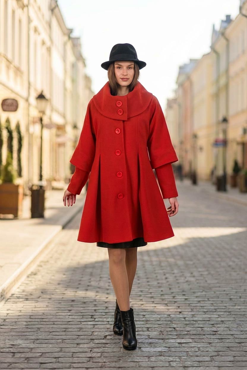 Kurtka płaszcz zimowy damski czerwony - obrazek 7