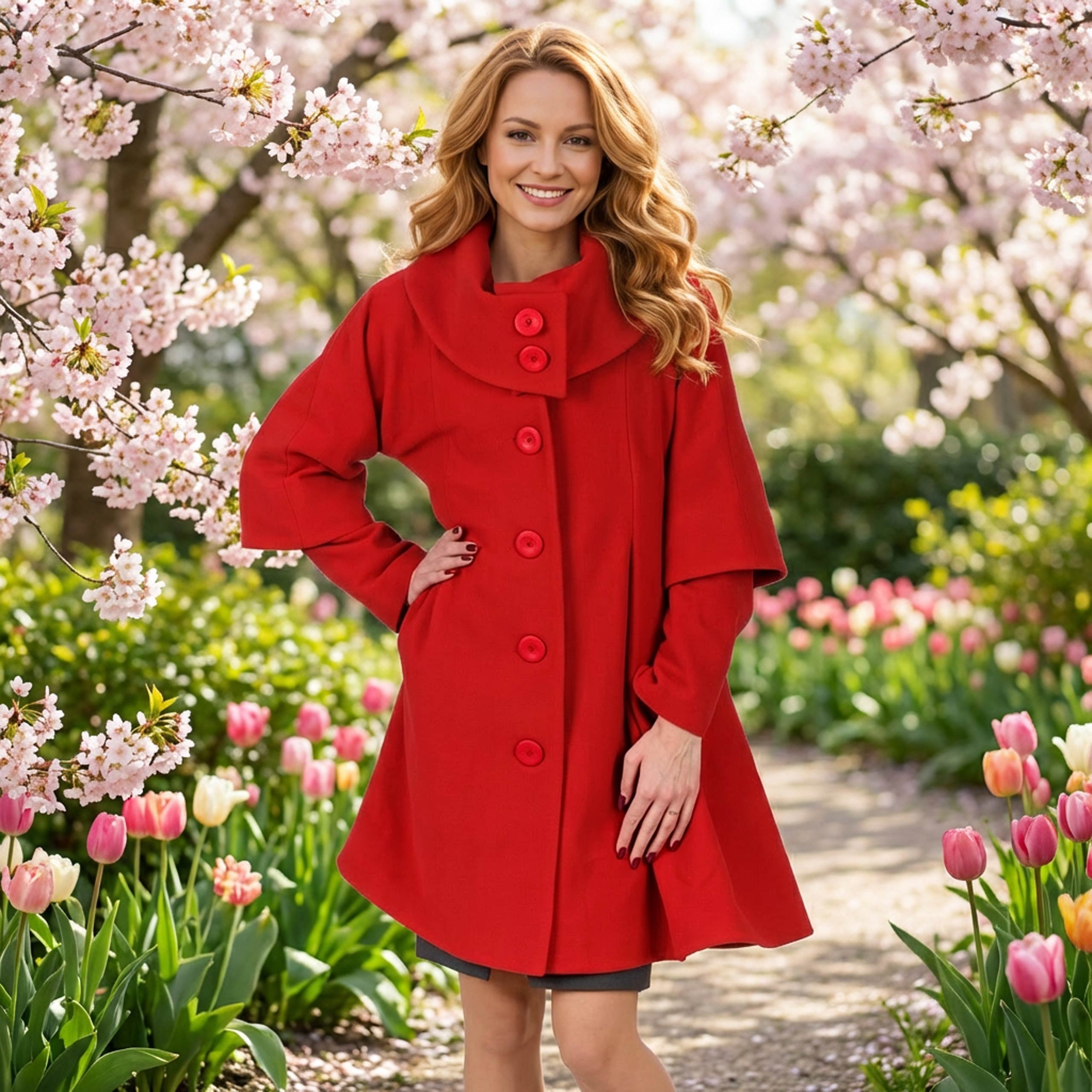 Kurtka płaszcz zimowy damski czerwony - obrazek 3