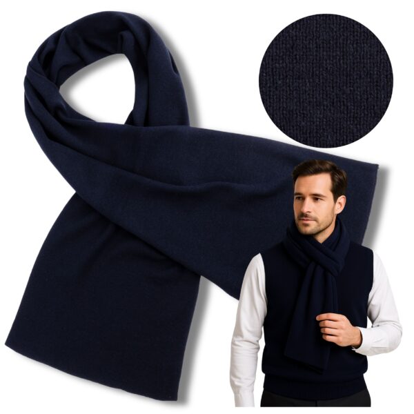 Szalik męski granatowy bawełna akryl elegancki ciepły 146x26 cm