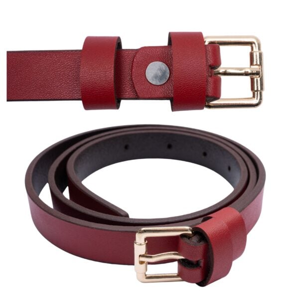 Pasek Skórzany Damski Czerwony 100% Skóra Naturalna