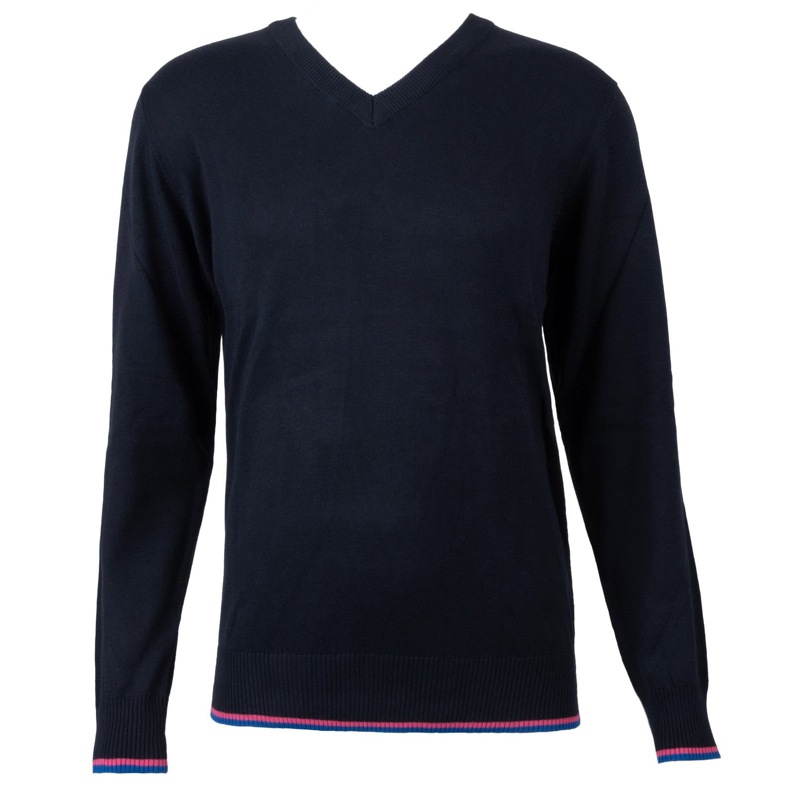 Grafitowy Sweter Męski V-neck w Serek z niebiesko-różową lamówką - obrazek 14