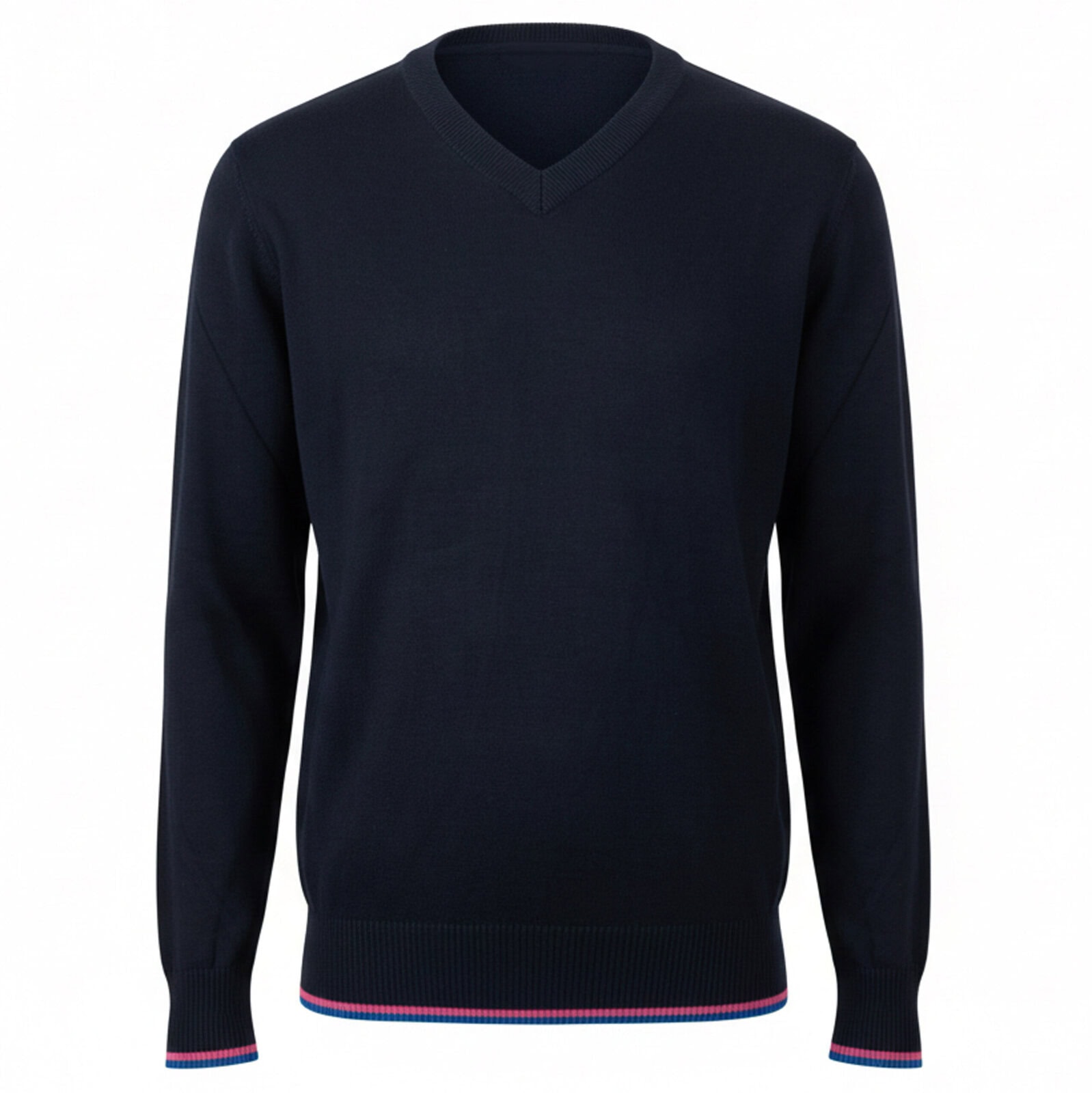 Grafitowy Sweter Męski V-neck w Serek z niebiesko-różową lamówką - obrazek 13