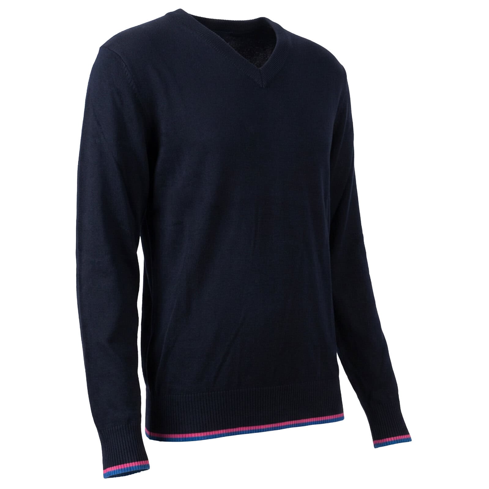 Grafitowy Sweter Męski V-neck w Serek z niebiesko-różową lamówką - obrazek 12