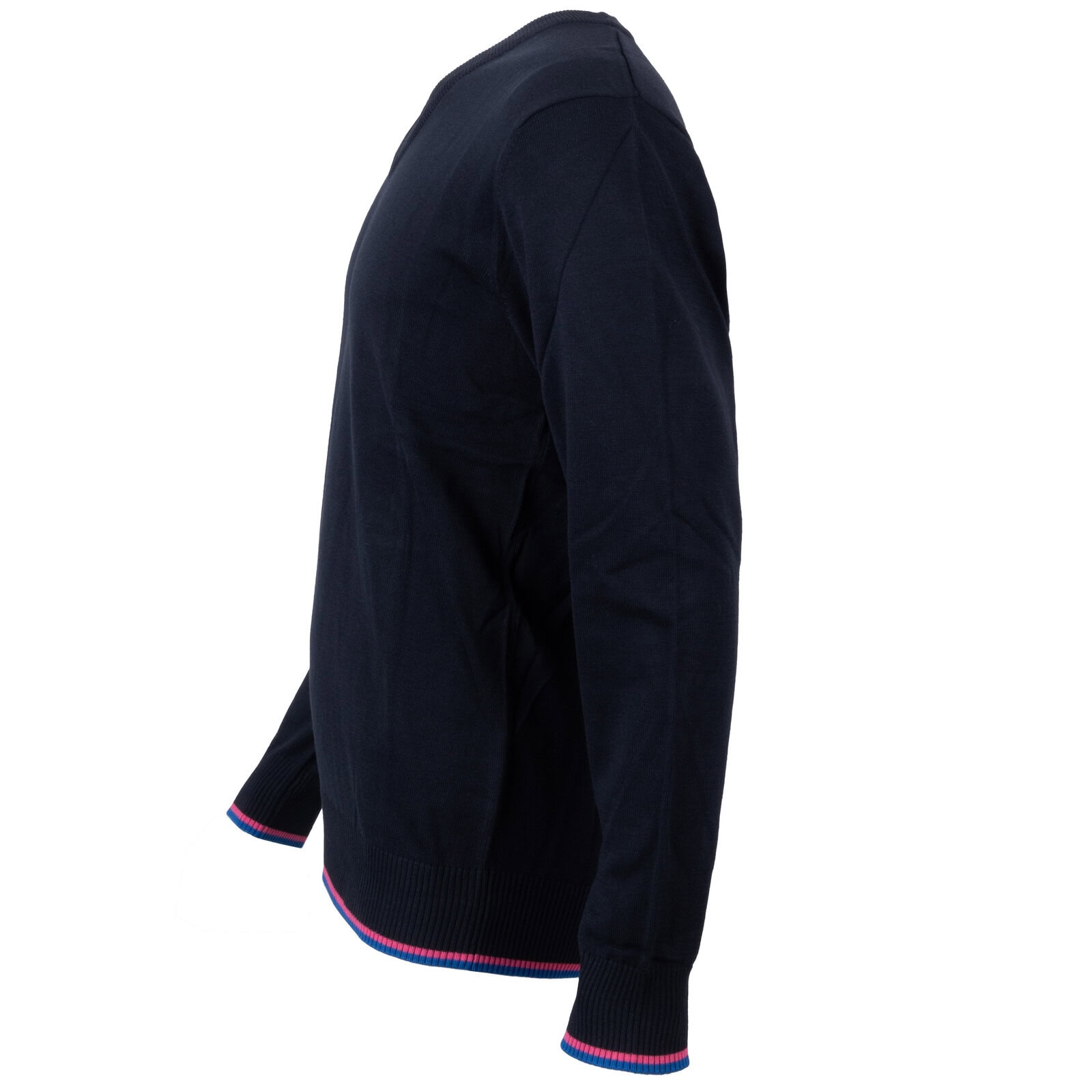 Grafitowy Sweter Męski V-neck w Serek z niebiesko-różową lamówką - obrazek 10