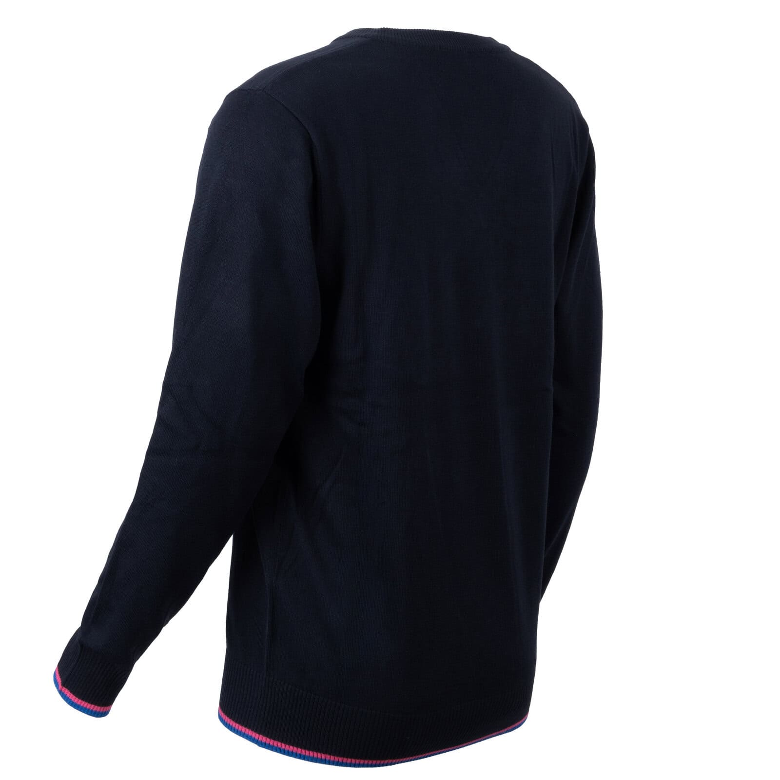 Grafitowy Sweter Męski V-neck w Serek z niebiesko-różową lamówką - obrazek 9