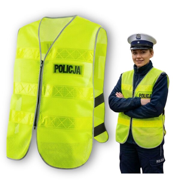 Kamizelka Odblaskowa Motocyklowa Policja na Zamek Siatka
