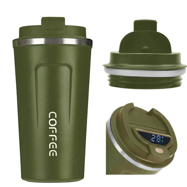 Kubek termiczny khaki z termometrem