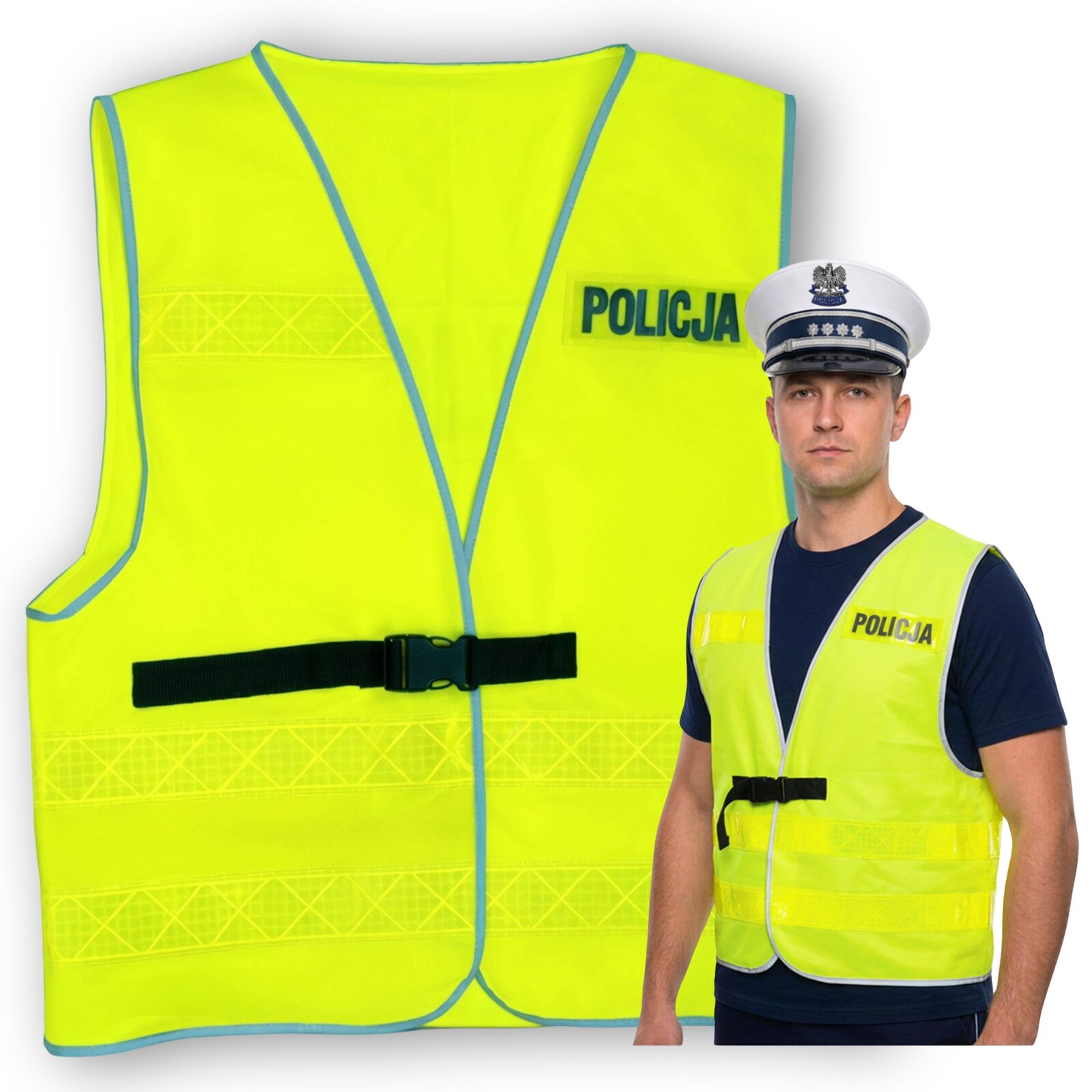 Kamizelka Odblaskowa Policja Gładka Zapinana na Zacisk