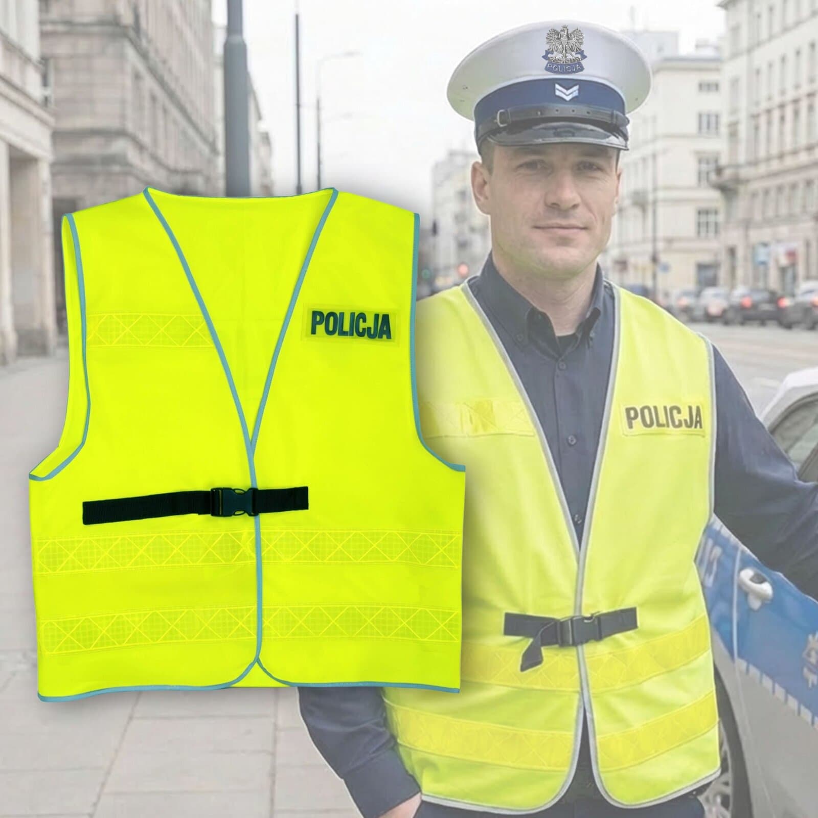 Kamizelka Odblaskowa Policja Gładka Zapinana na Zacisk - obrazek 11