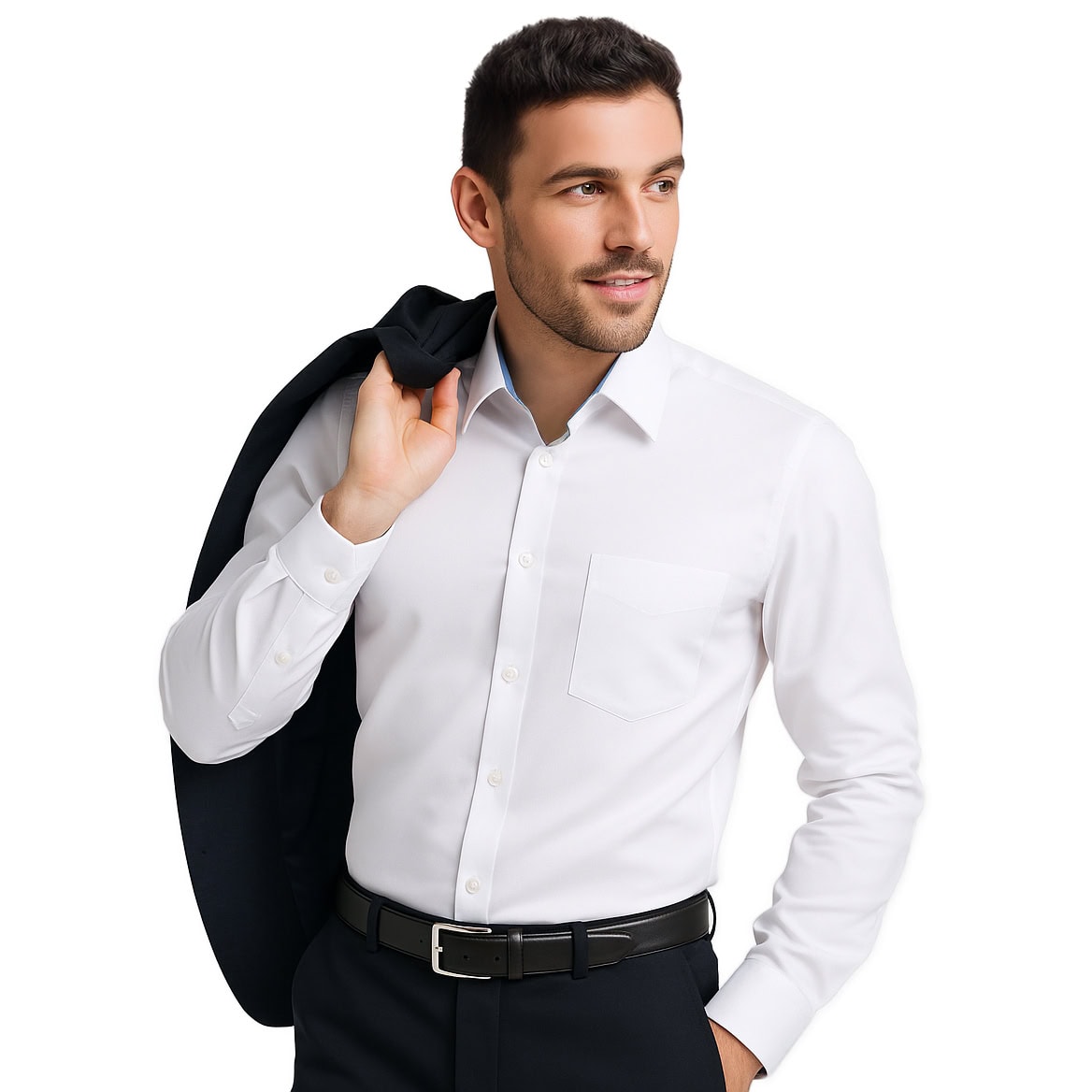 Koszula męska długi rękaw slim biała - obrazek 4