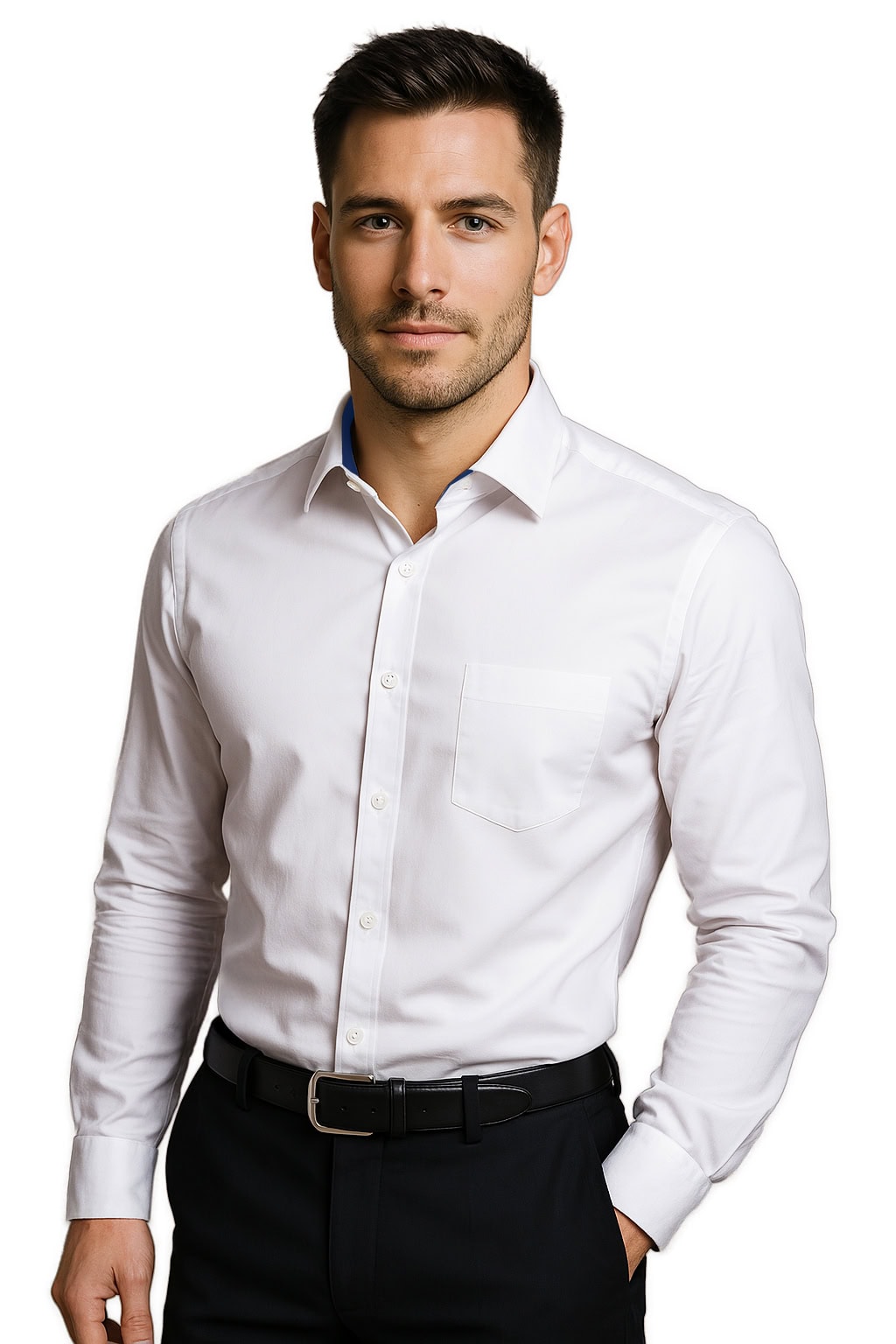 Koszula męska długi rękaw slim biała - obrazek 5