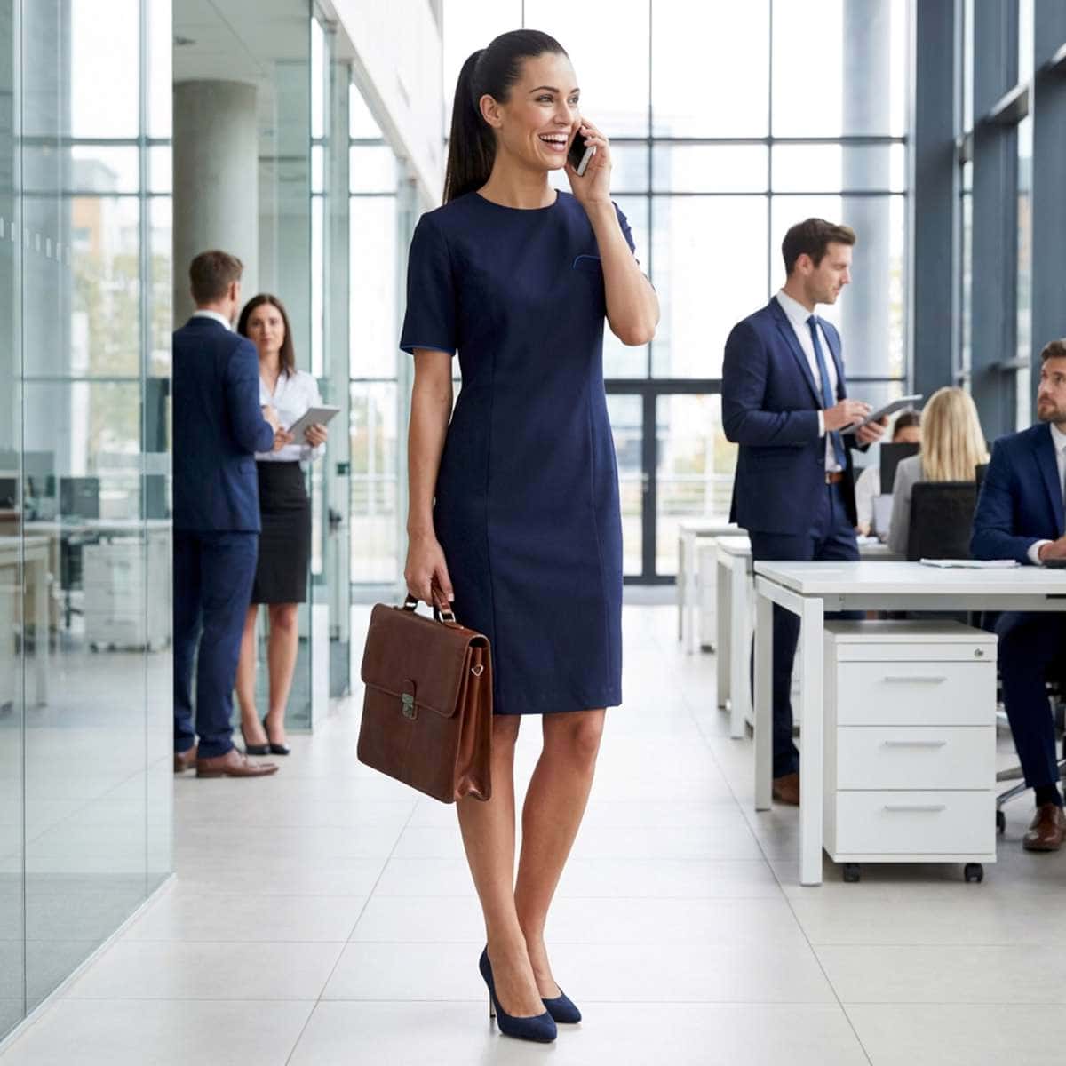 Granatowa sukienka damska midi - obrazek 2