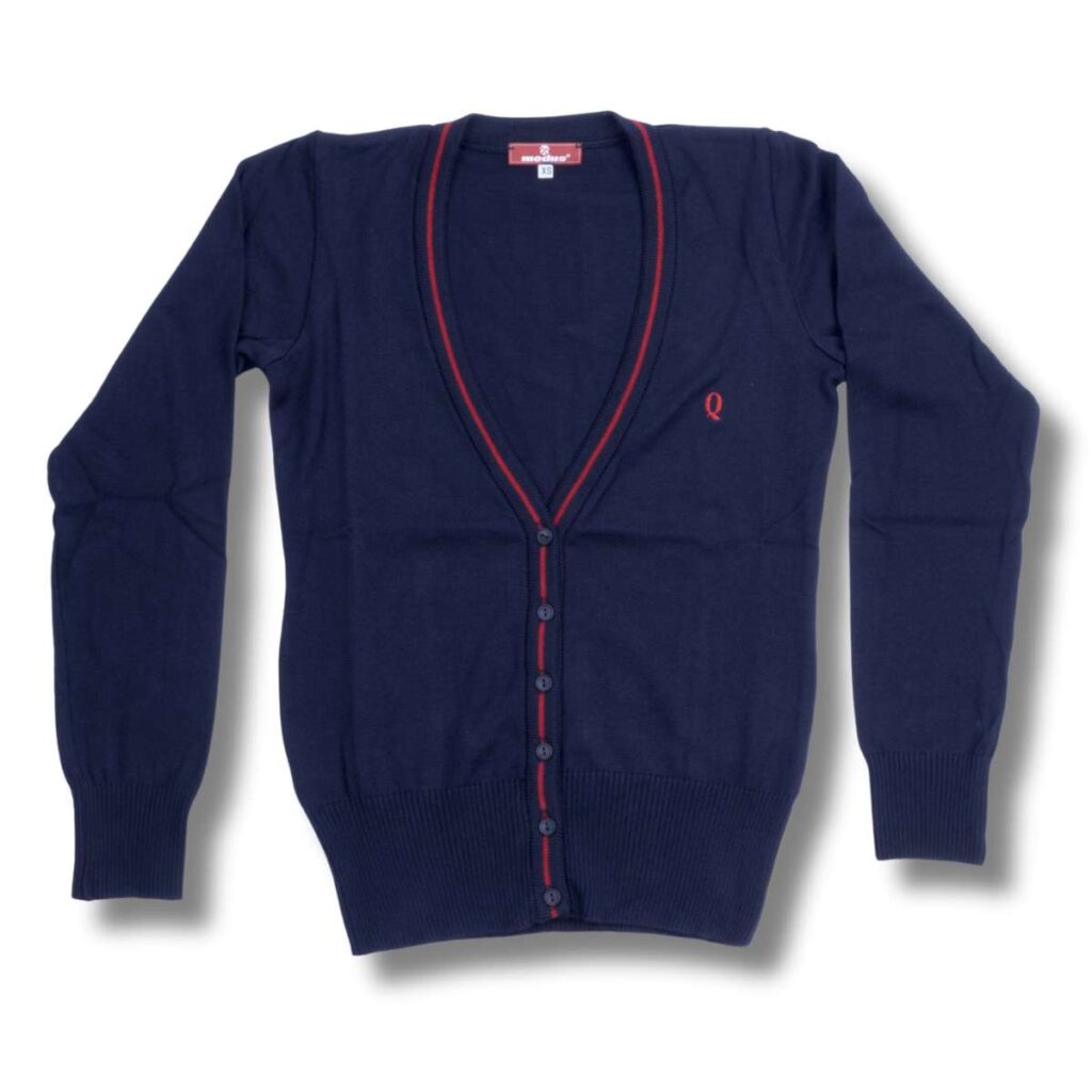 Granatowy Sweter Damski   V-neck w Serek Qubus na guziki XS